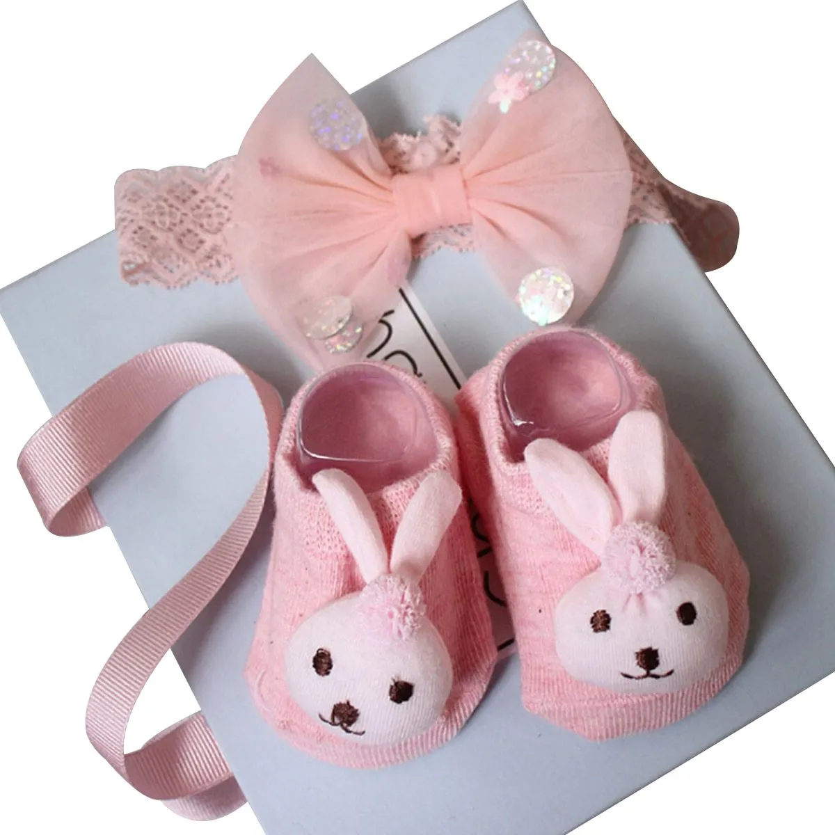 2 Pcs Set Baby Girl Lovely Flower Bowknot Crown Lace Headwrap   Lace Cute Kids Shoes