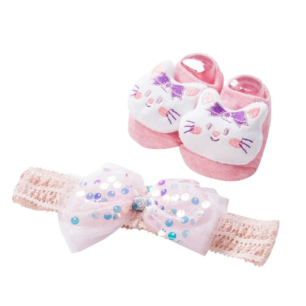 2 Pcs Set Baby Girl Lovely Flower Bowknot Crown Lace Headwrap   Lace Cute Kids Shoes