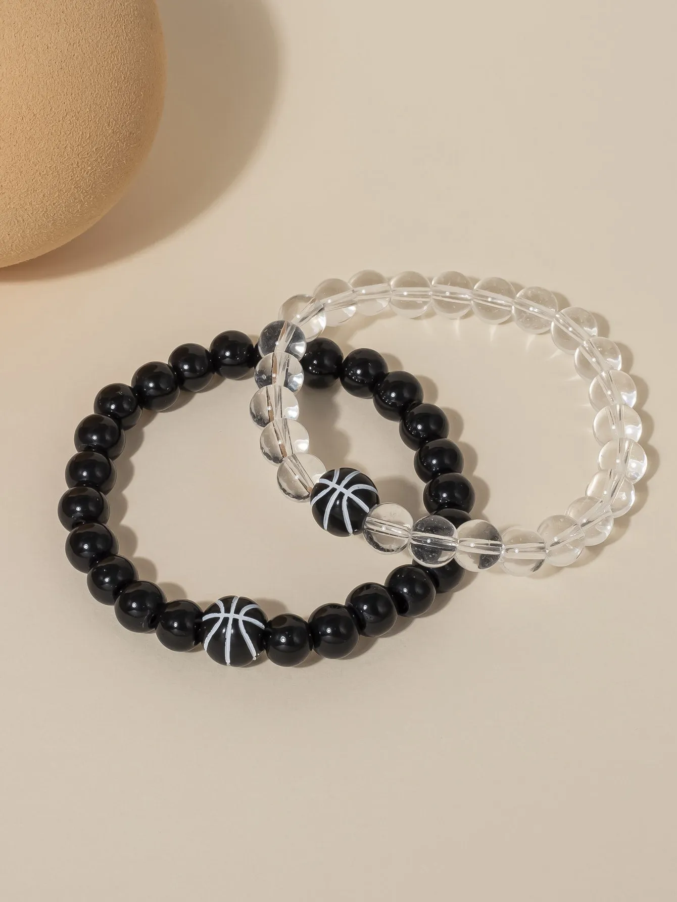 2pcs Couple Basketball Decor Beaded Bracelet Women Bracelet Stackable Bracelet