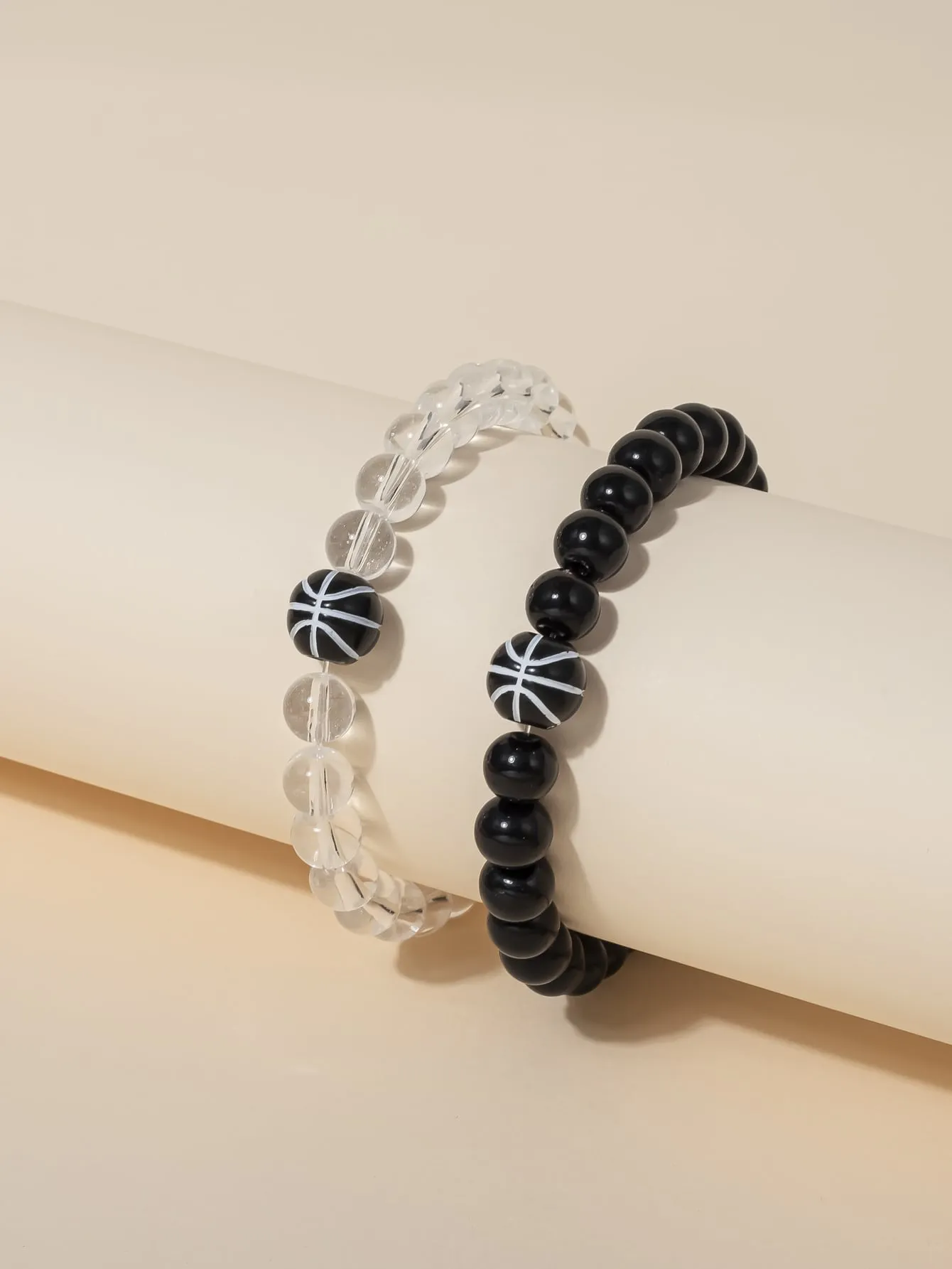 2pcs Couple Basketball Decor Beaded Bracelet Women Bracelet Stackable Bracelet