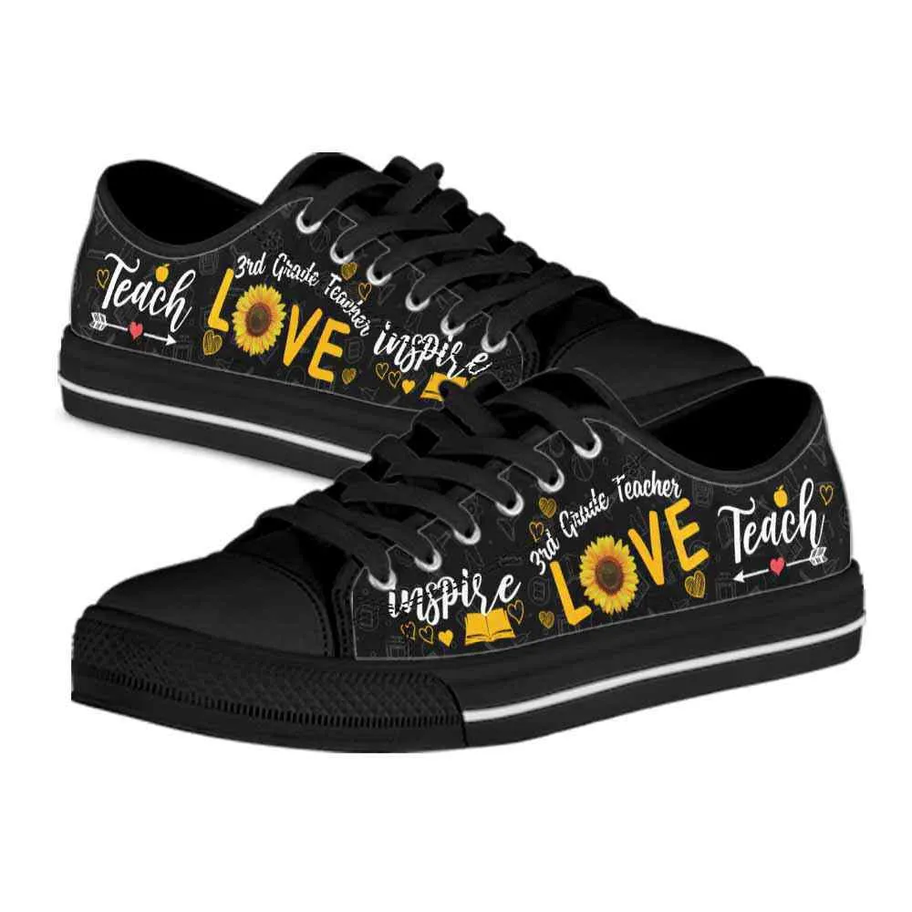 3Rd Grade Teacher Sunflower Teach Love Inspire Low Top Shoes, Teacher Shoes, Low Top Sneakers