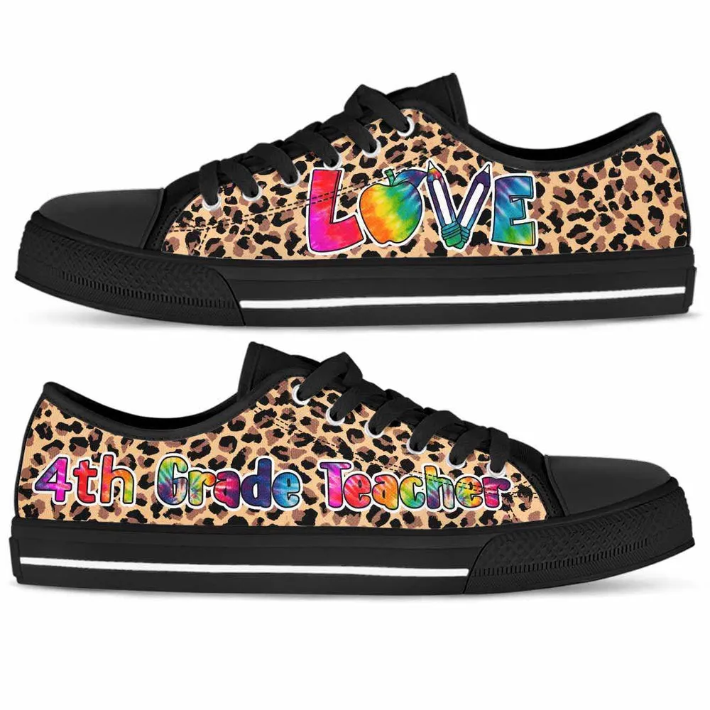 4Th Grade Teacher Leopard Love Low Top Shoes, Teacher Shoes, Low Top Sneakers