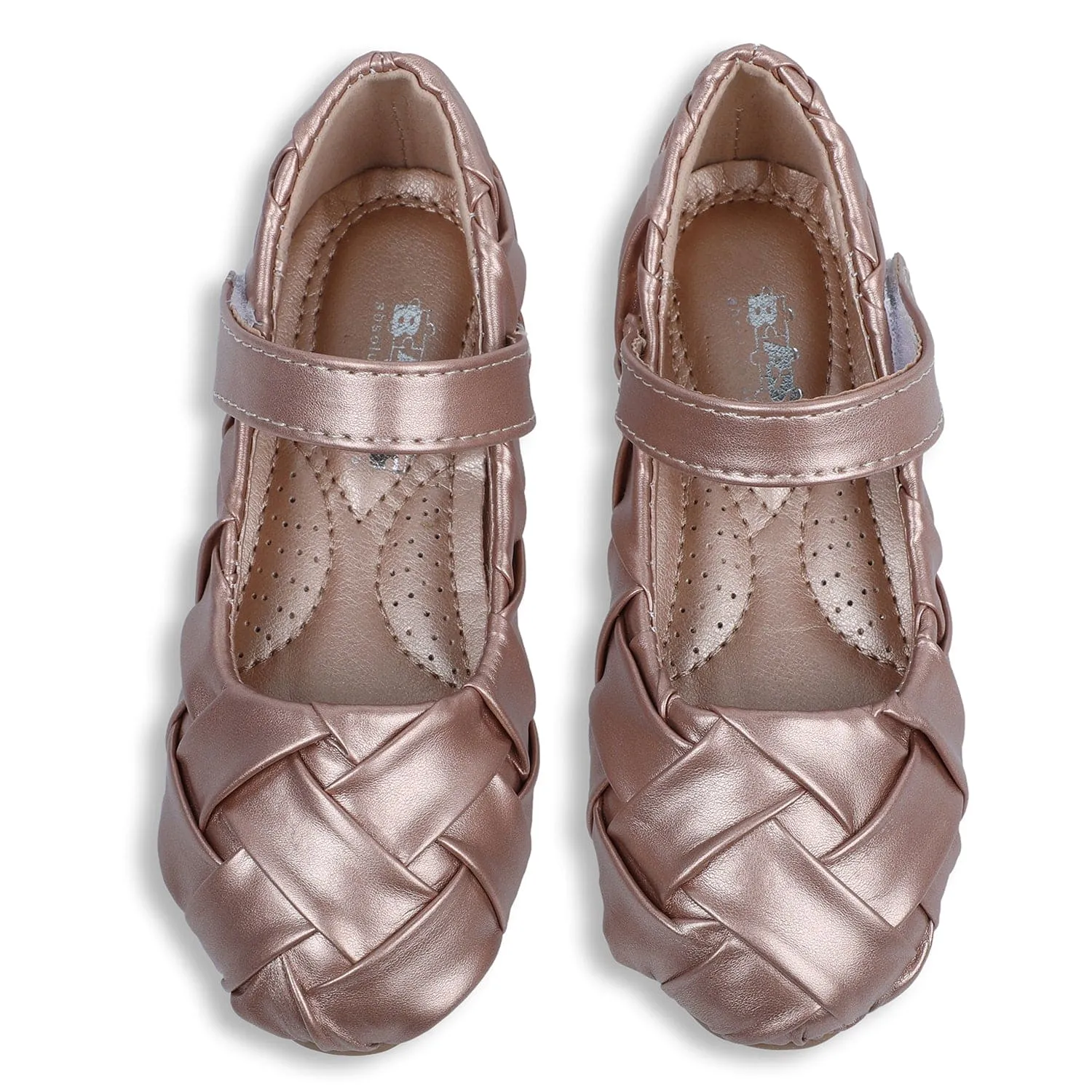 Baby Moo x Bash Kids Shiny Braided Mary Jane Party Ballerinas - Rose Gold