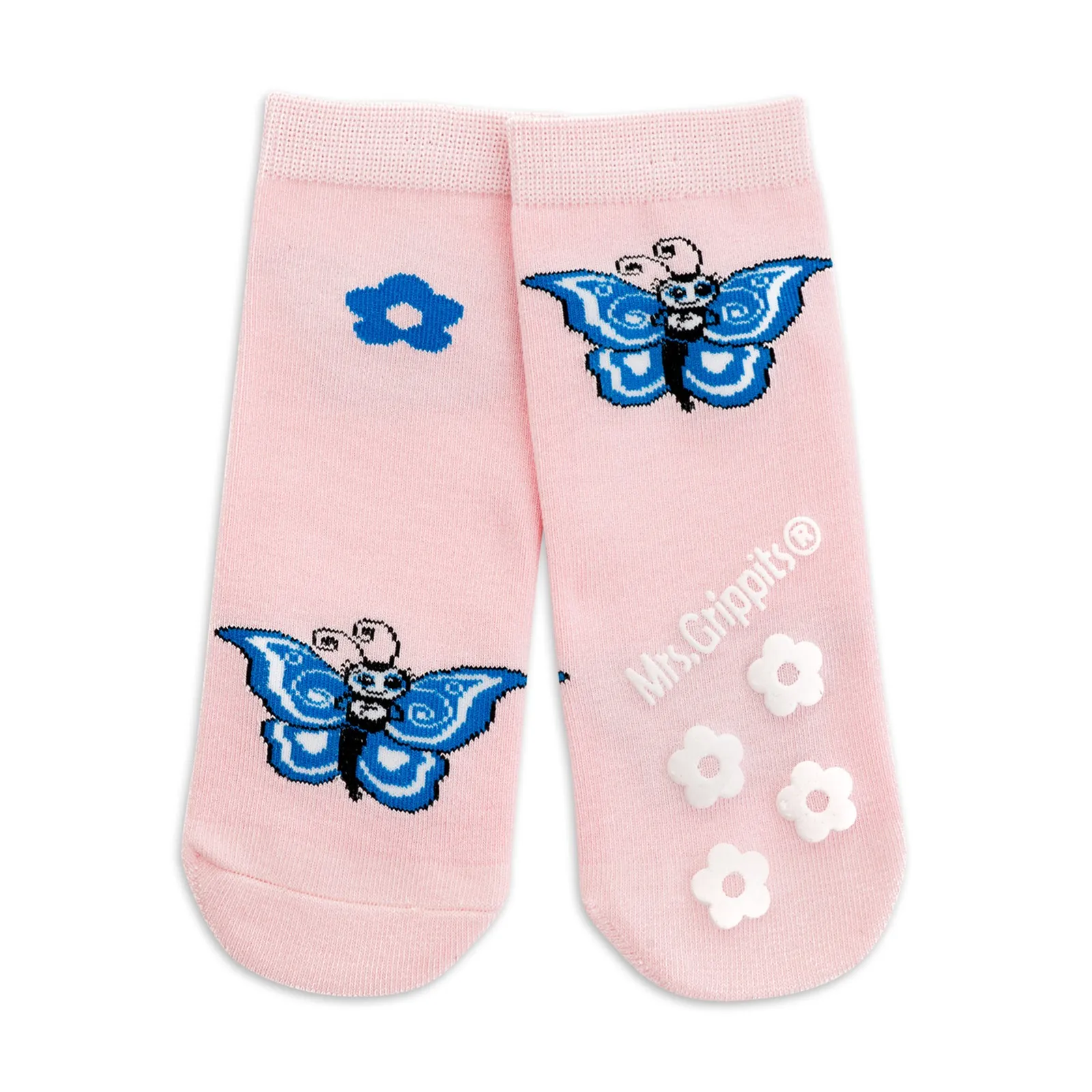 Baby/Kids Bamboo Grips Socks - Pink Butterfly