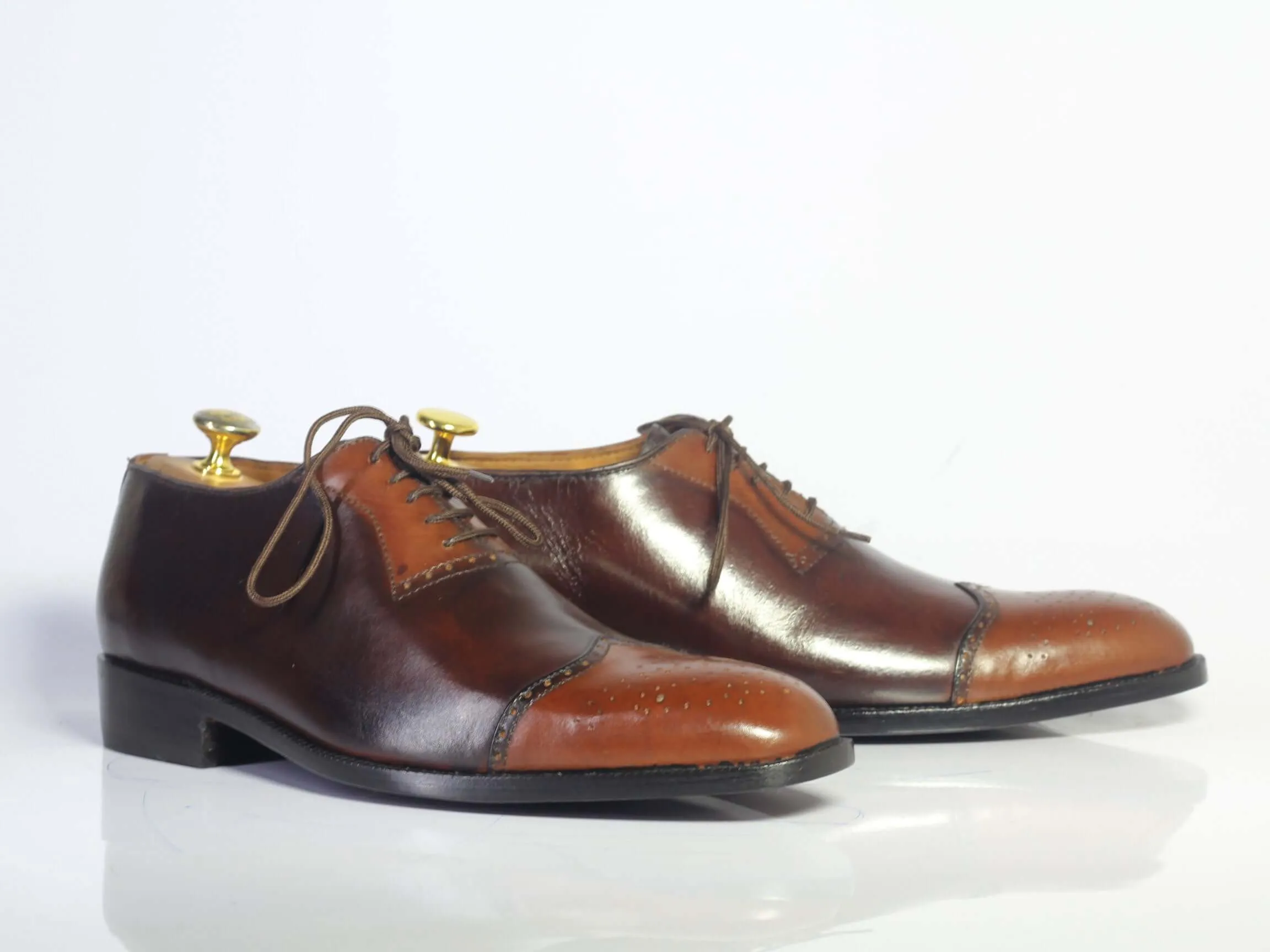 Bespoke Brown Burgundy Leather Wing Tip Lace up Shoe for Men