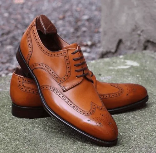 Bespoke Brown Wing Tip Brogue Lace Up Shoe for Men's