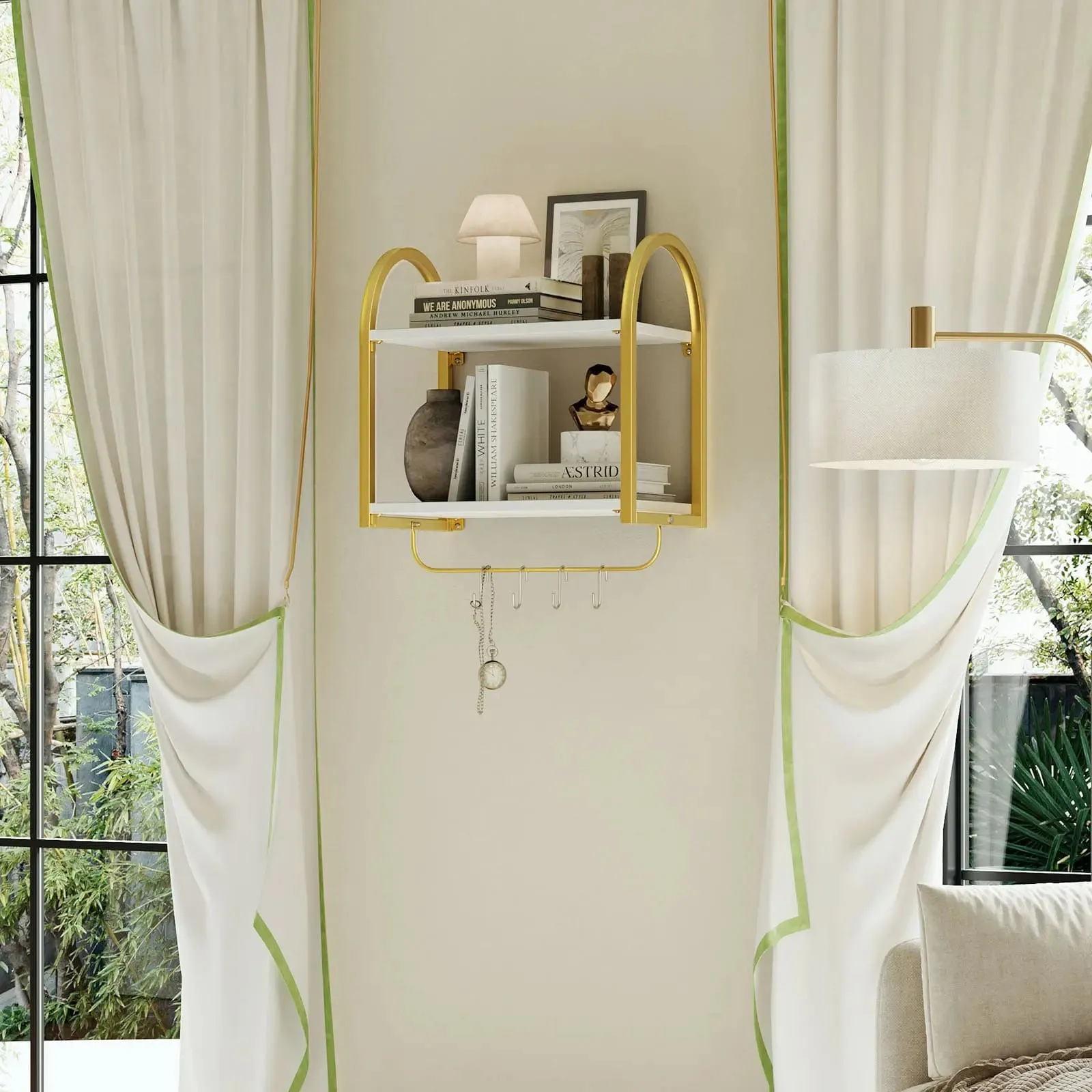 Bestier 2 Tier Floating Shelves with Towel Bar and Hooks for Wall