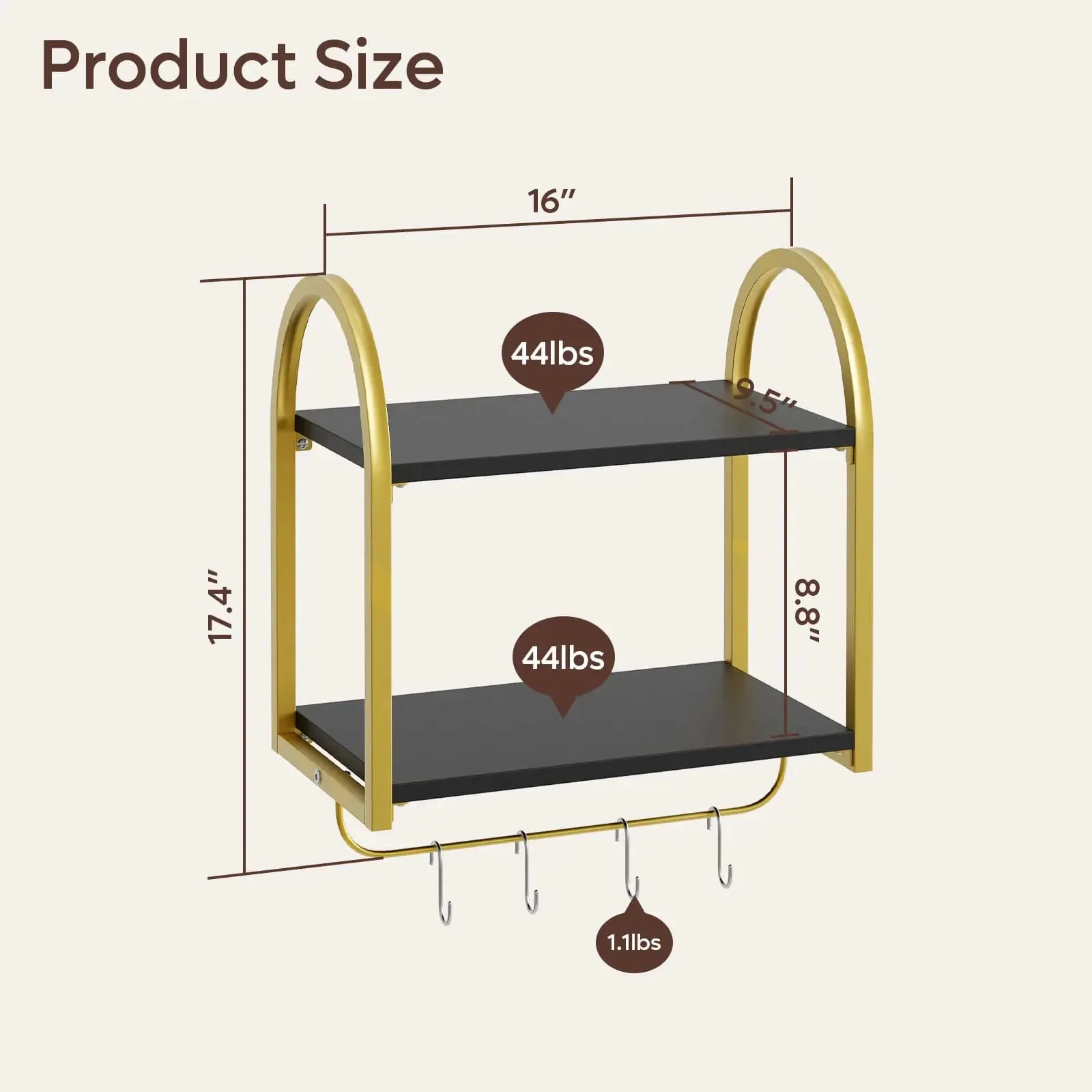 Bestier 2 Tier Floating Shelves with Towel Bar and Hooks for Wall