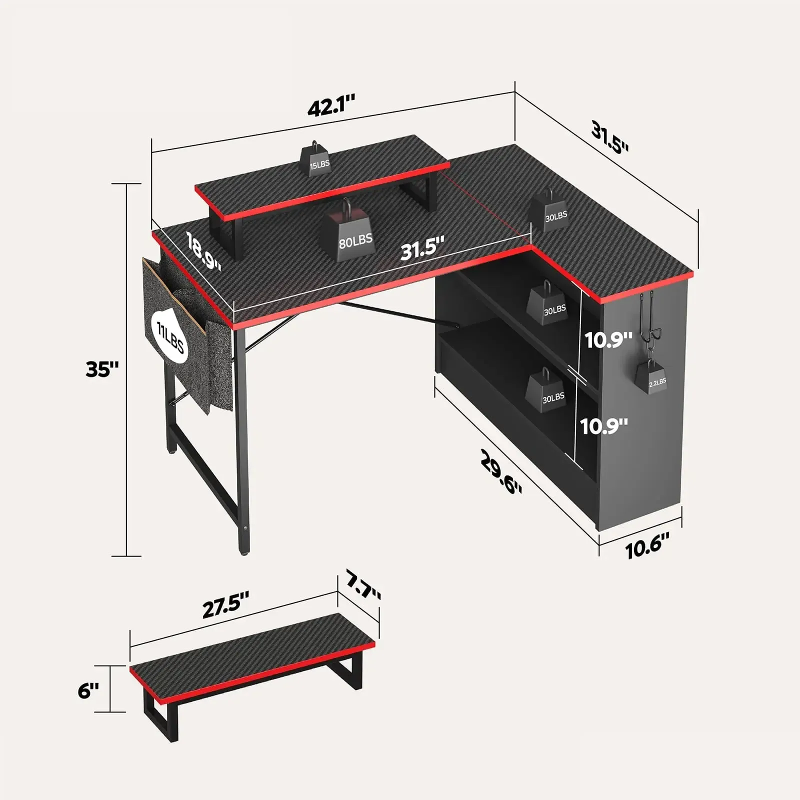 Bestier 42 Inch L-Shaped Desk with Open Storage Cabinet