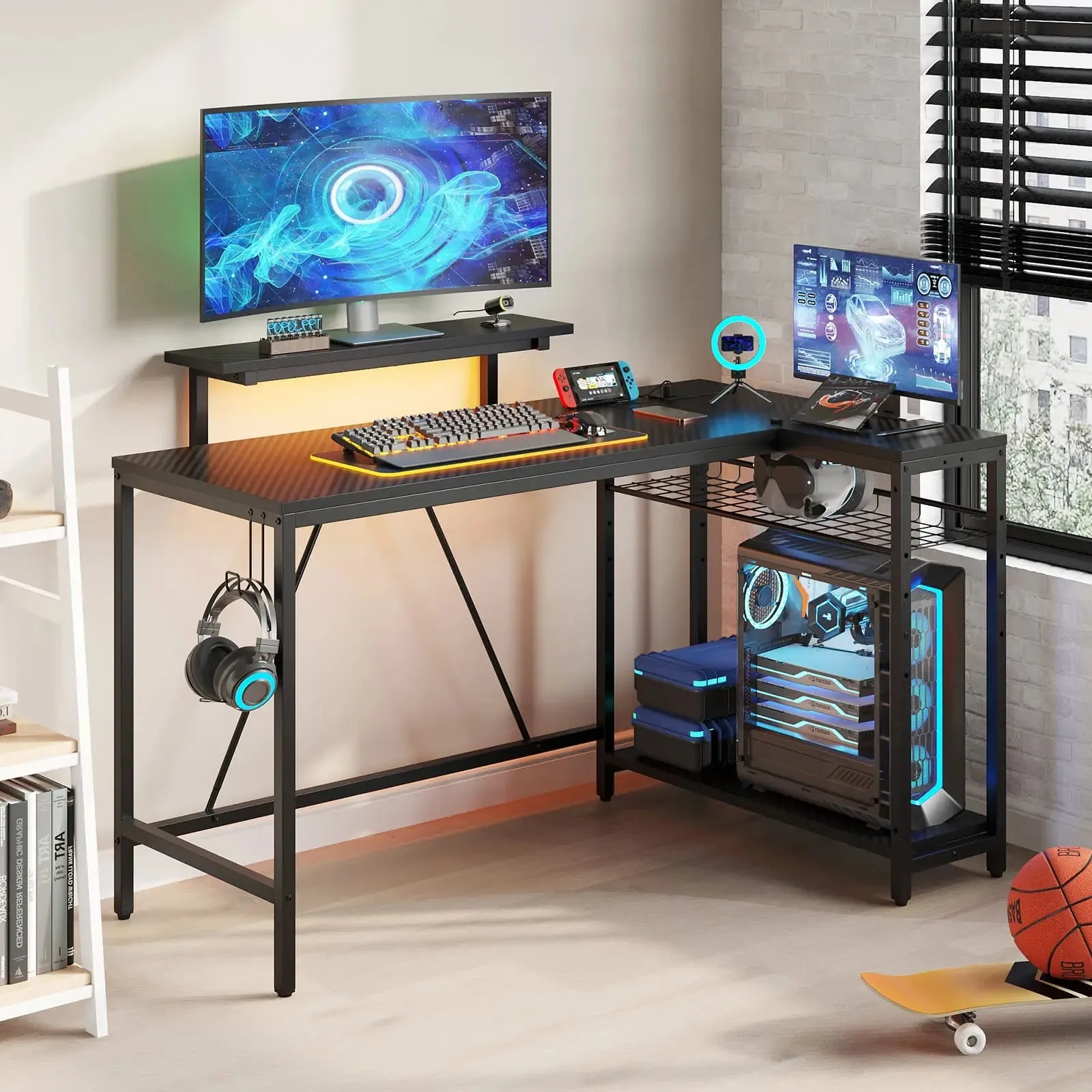 Bestier 52 Inch L-Shaped Gaming Desk with USB Ports