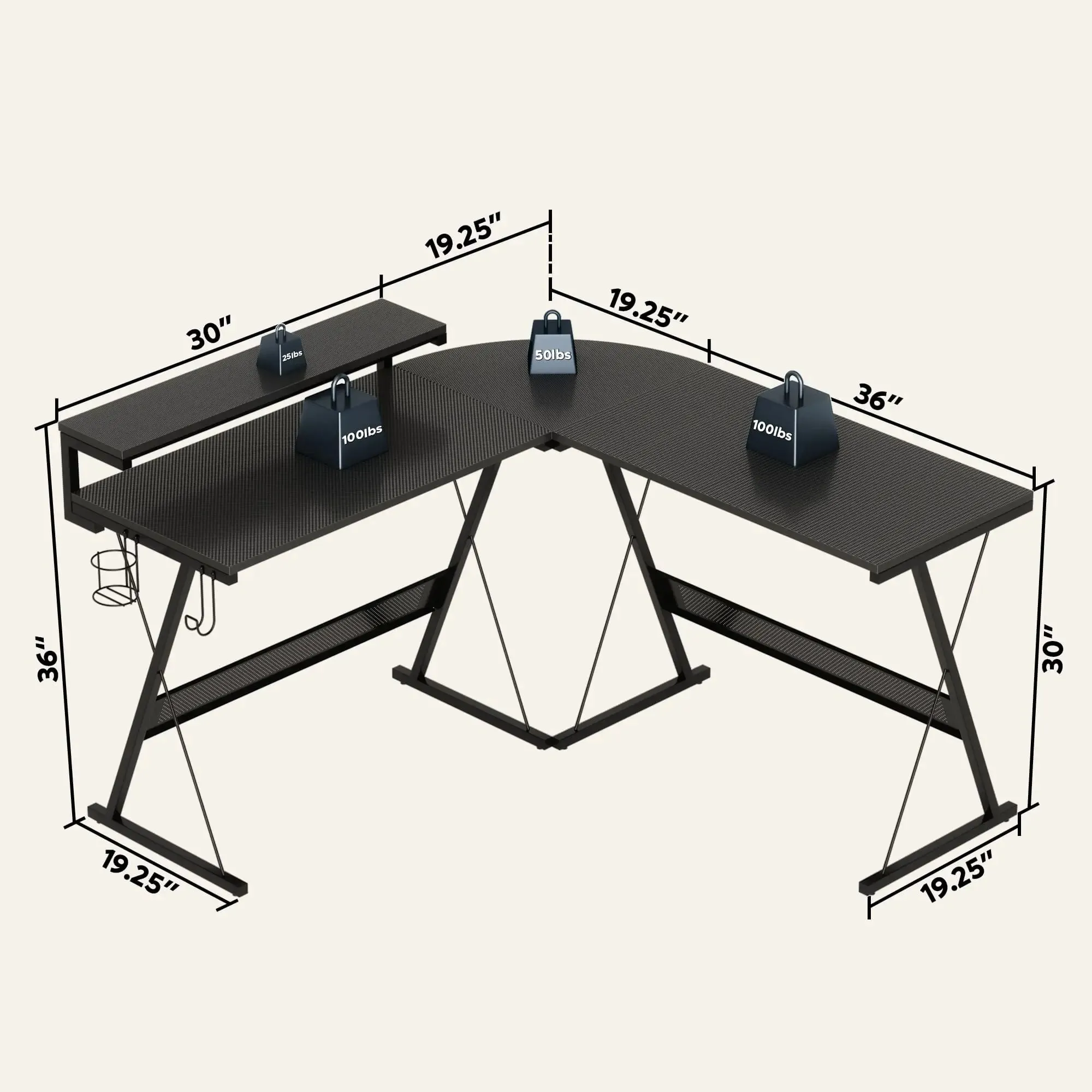 Bestier 65 Inch L-Shaped Gaming Desk with Cup Holder