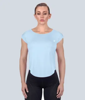 Born Tough Capped Sheer Blue Sleeveless Running Shirt for Women