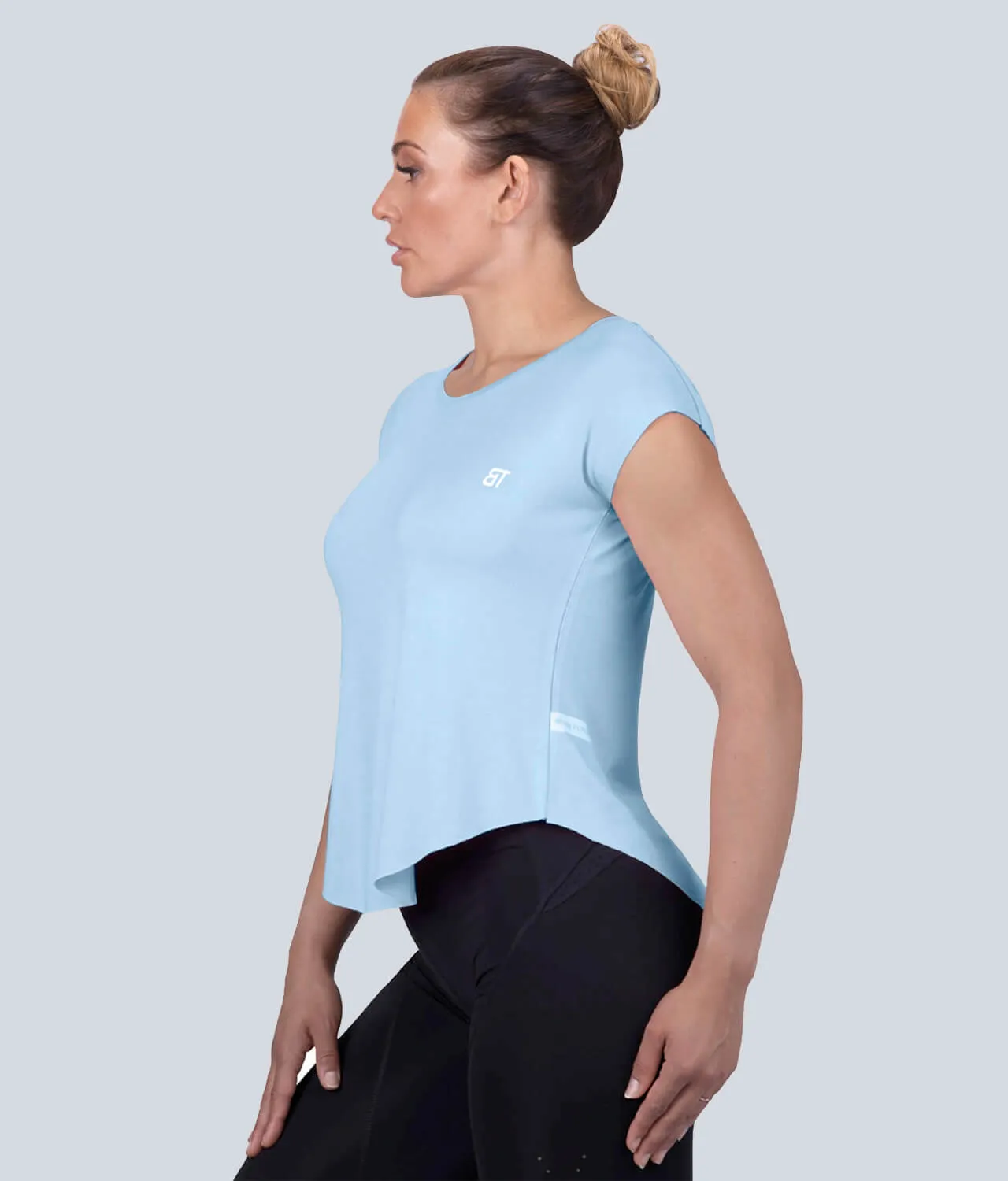 Born Tough Capped Sheer Blue Sleeveless Running Shirt for Women