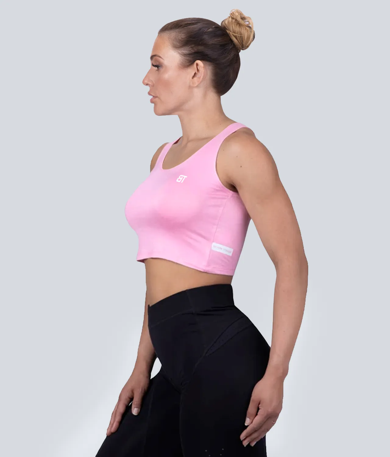 Born Tough Core Pink Sheer Crop Running Top for Women