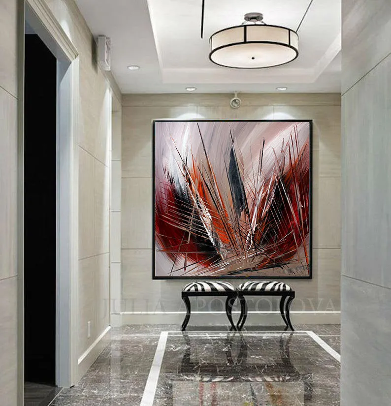 Buy original Oil Paintings - Red ABSTRACT on Canvas, Contemporary Abstract Painting - LargeModern Art