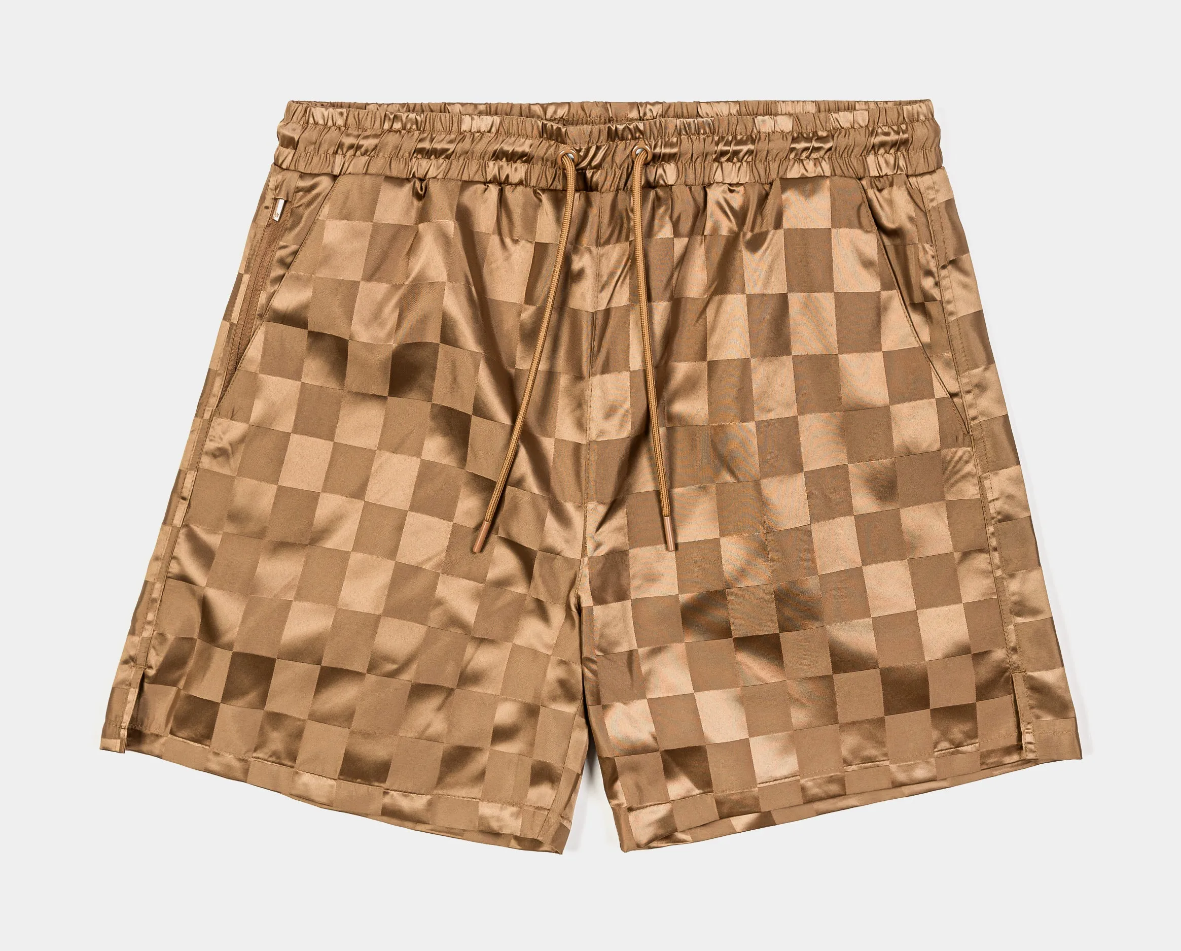 Checkered Basketball Mens Shorts (Brown)