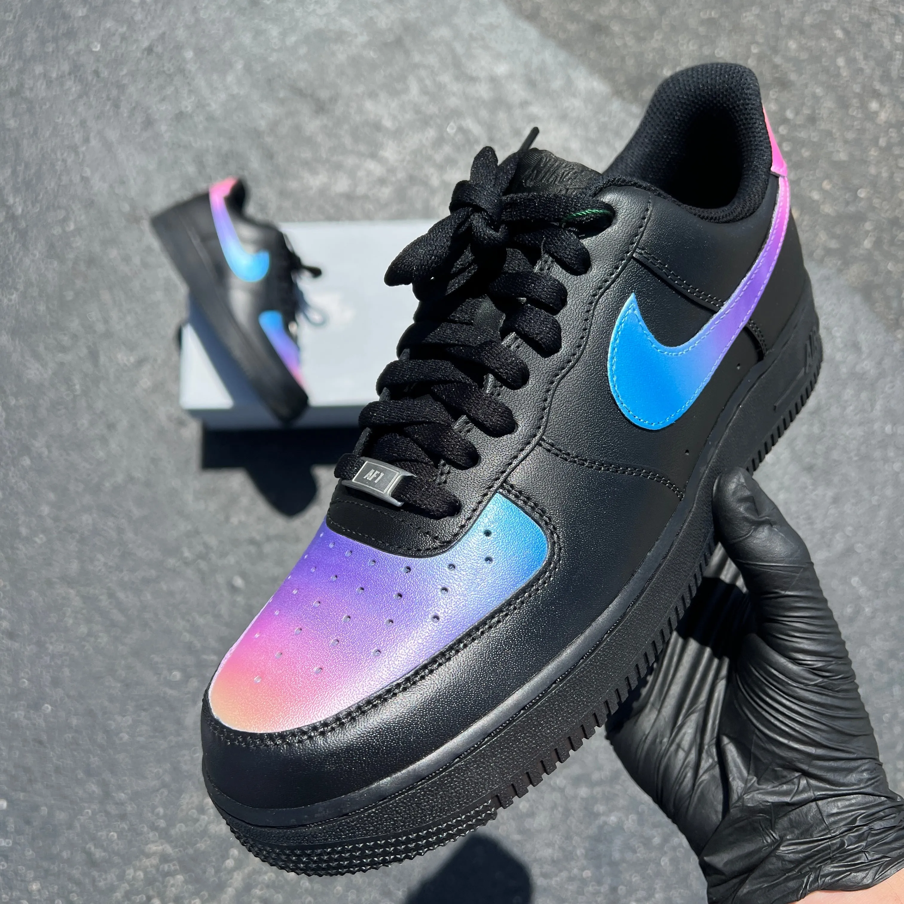 Custom Hand Painted Ombre Gradient Black Nike Air Force 1