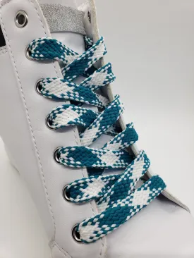 Flat Argyle Shoelaces - Teal and White