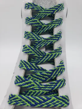 Flat Herringbone Shoelaces - Green and Navy Blue