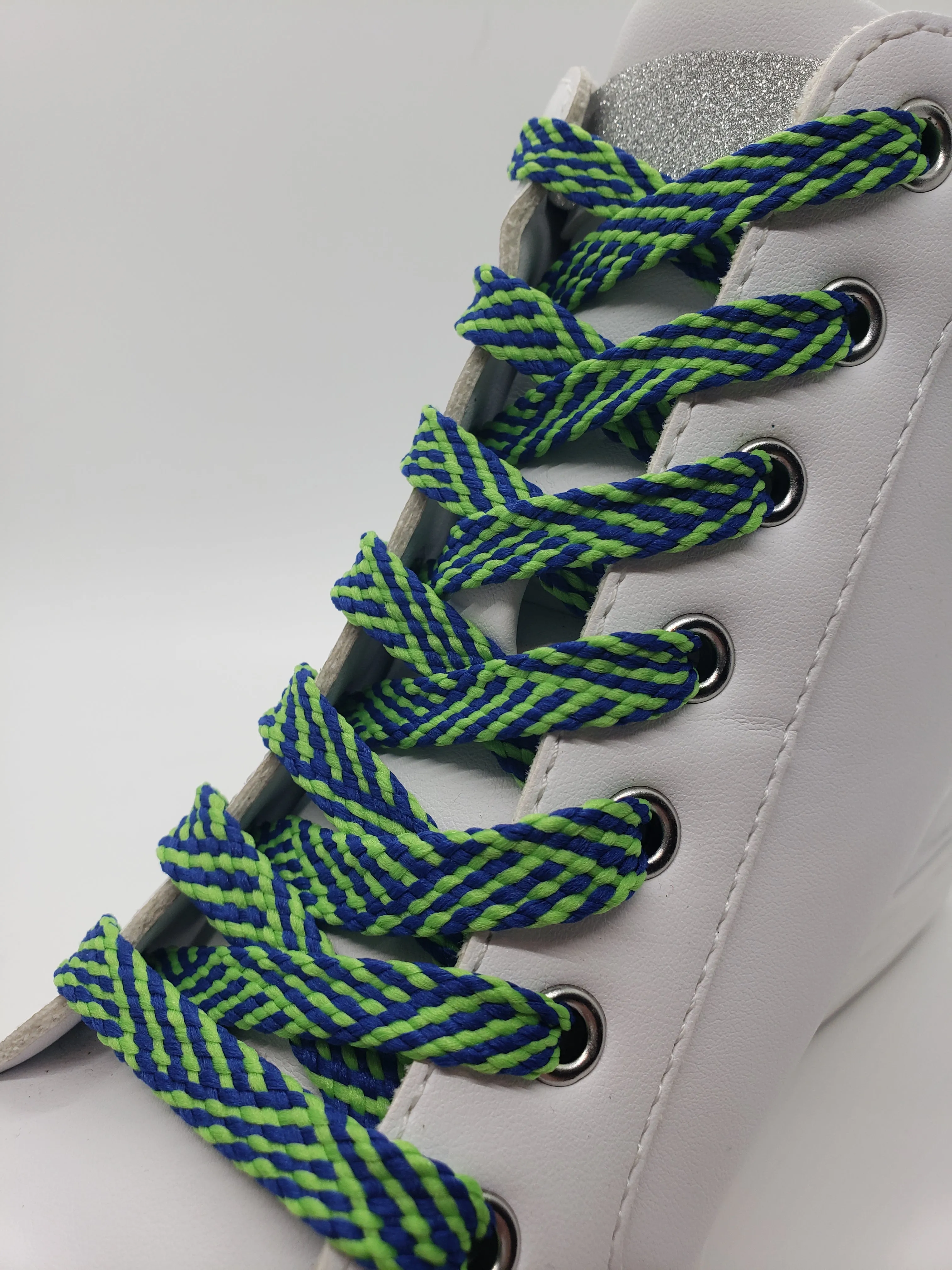 Flat Herringbone Shoelaces - Green and Navy Blue