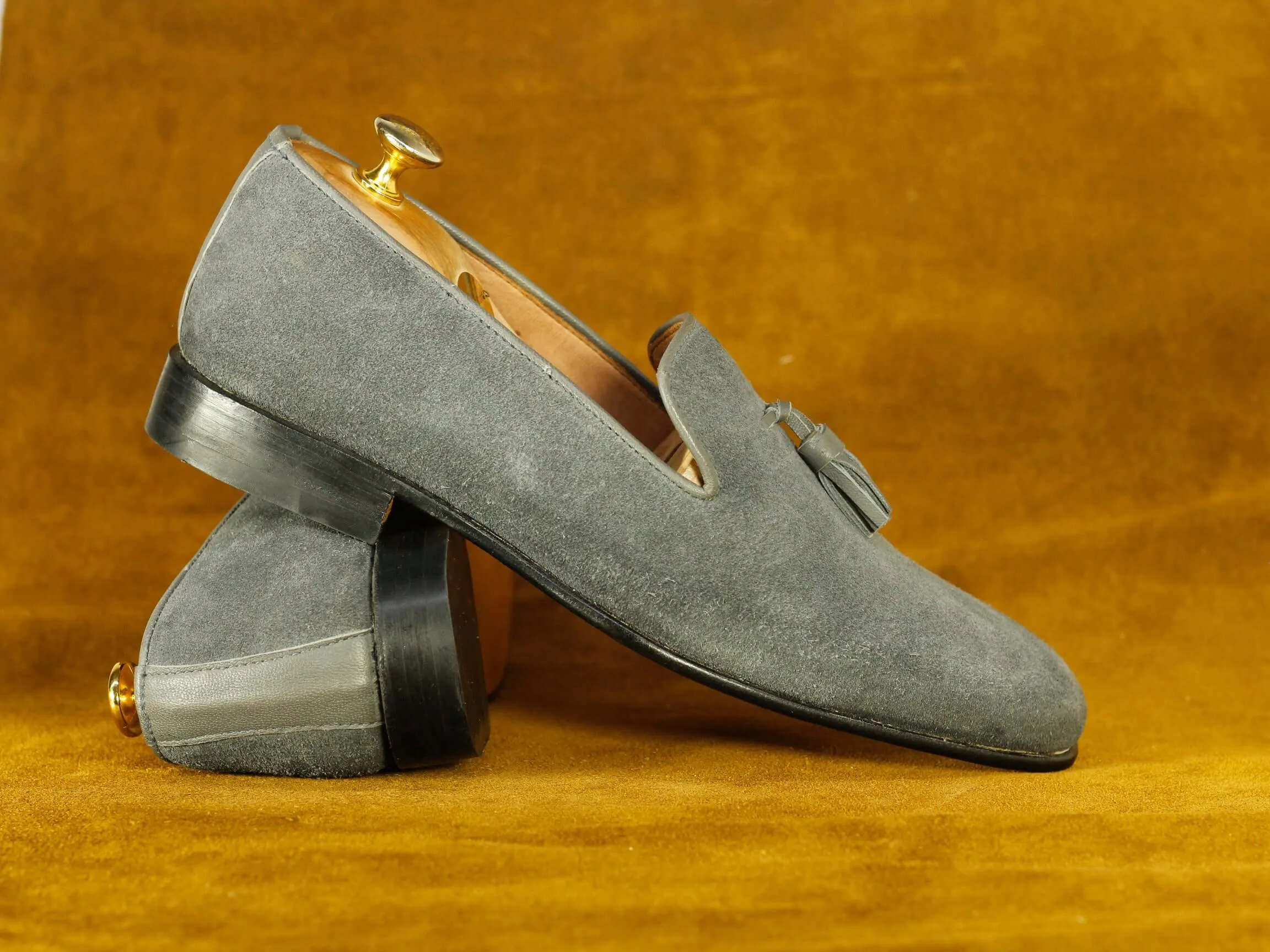 Handmade Grey Leather Suede Loafers Shoes ,Men's Oxford Shoes