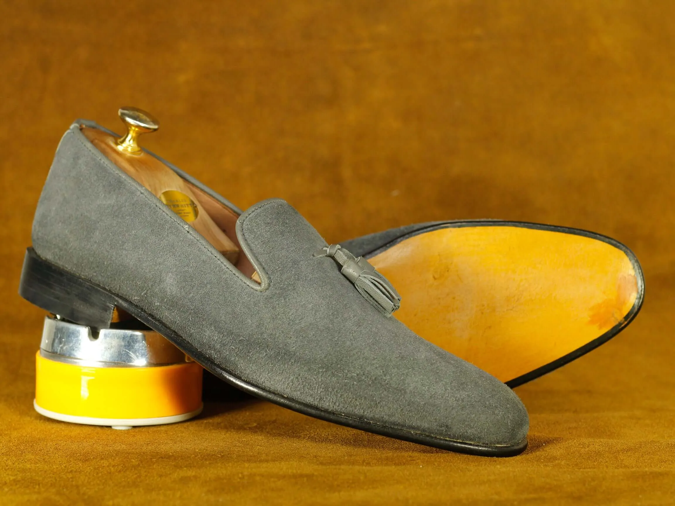 Handmade Grey Leather Suede Loafers Shoes ,Men's Oxford Shoes