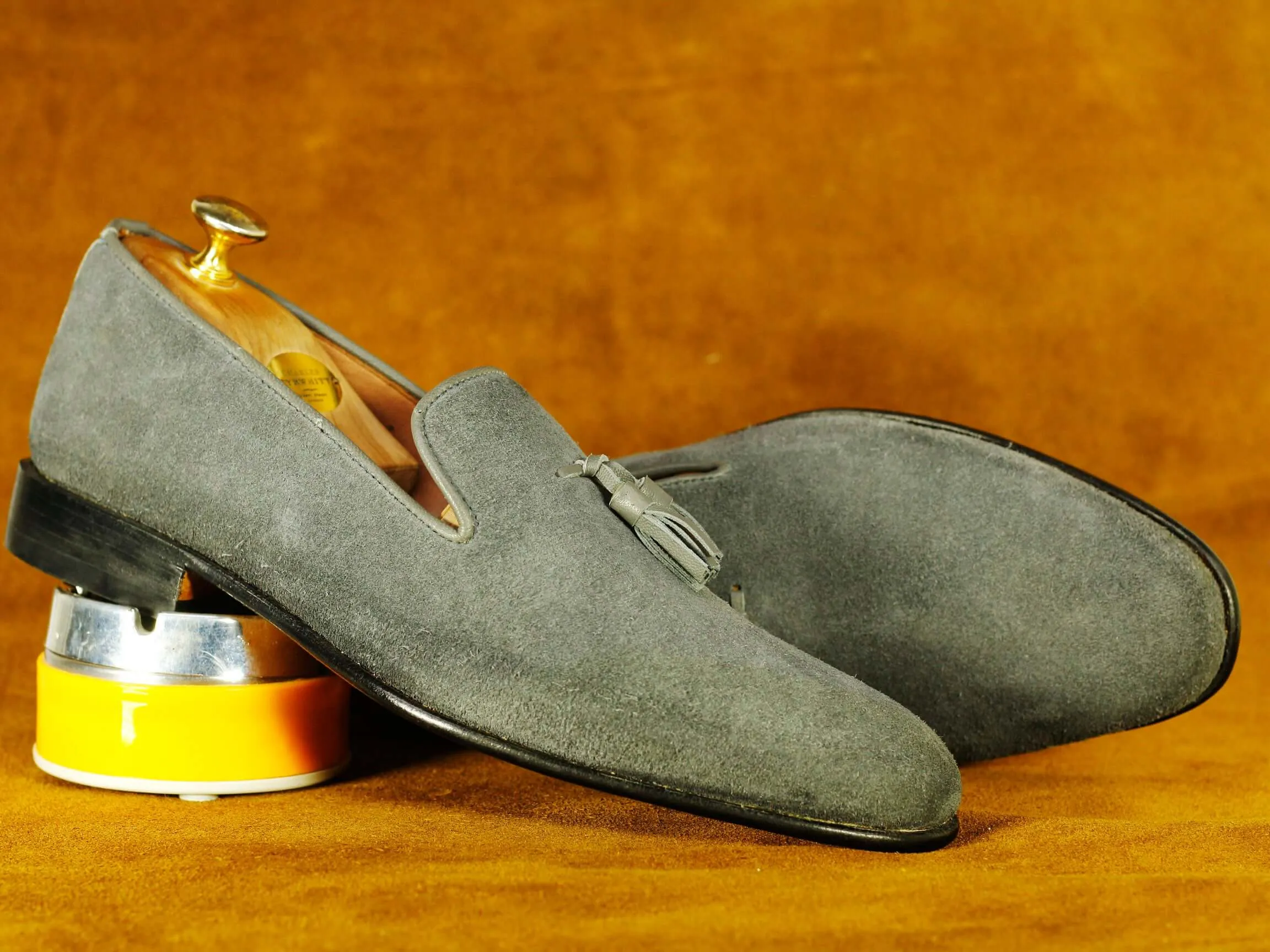 Handmade Grey Leather Suede Loafers Shoes ,Men's Oxford Shoes