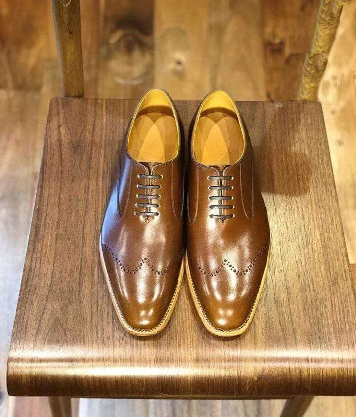 Handmade Men's Brown Leather Lace Up Shoes