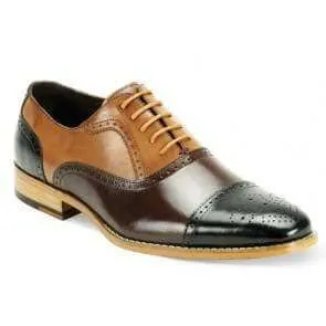 Handmade Men's Leather Tan Brown Black Cap Toe Brogue Shoes