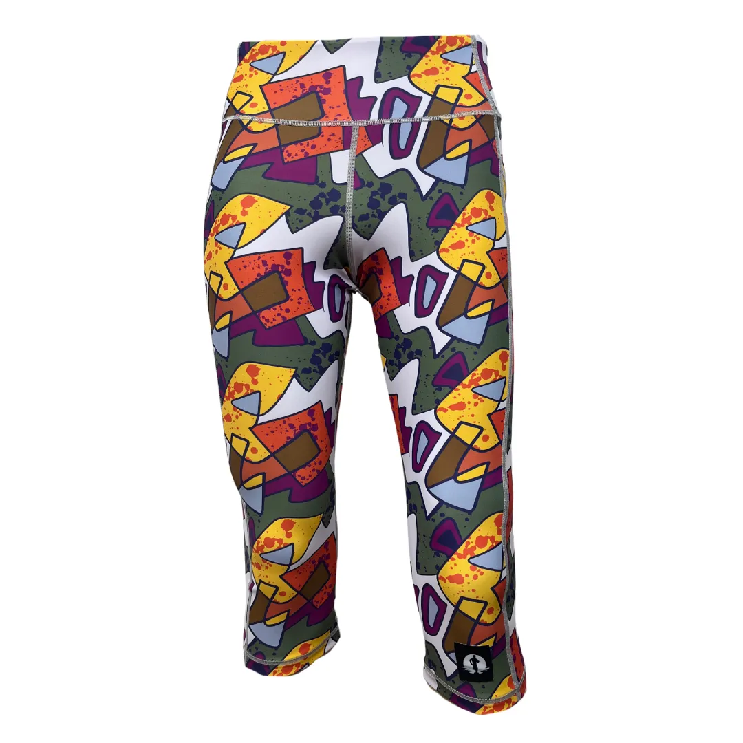 High Waist Funky 3/4 Leggings - Picasso