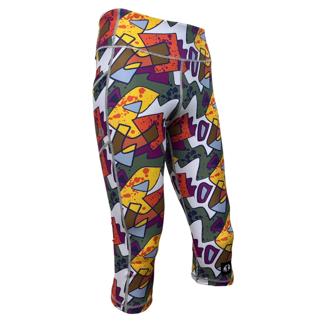 High Waist Funky 3/4 Leggings - Picasso