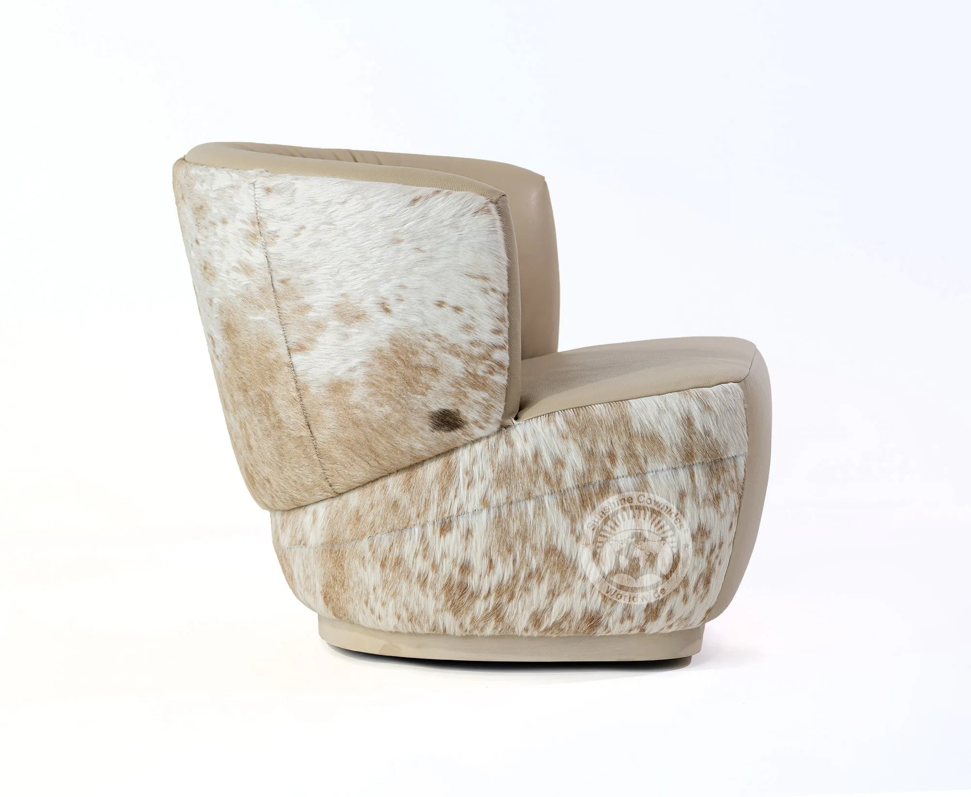 Leather Swivel Barrel Chair - Taupe with Beige and White