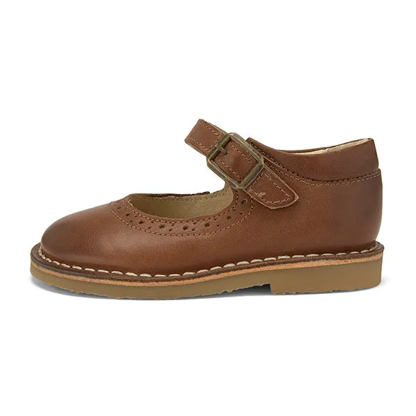 Martha Velcro Mary Jane Kids Shoe Tan Burnished Leather