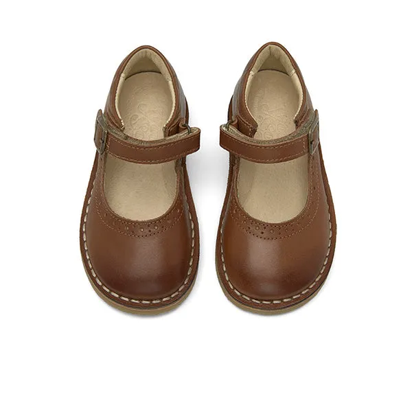 Martha Velcro Mary Jane Kids Shoe Tan Burnished Leather