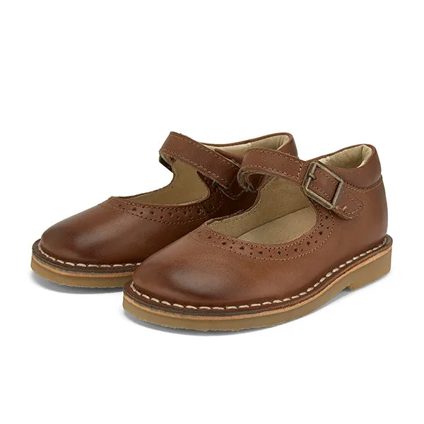 Martha Velcro Mary Jane Kids Shoe Tan Burnished Leather