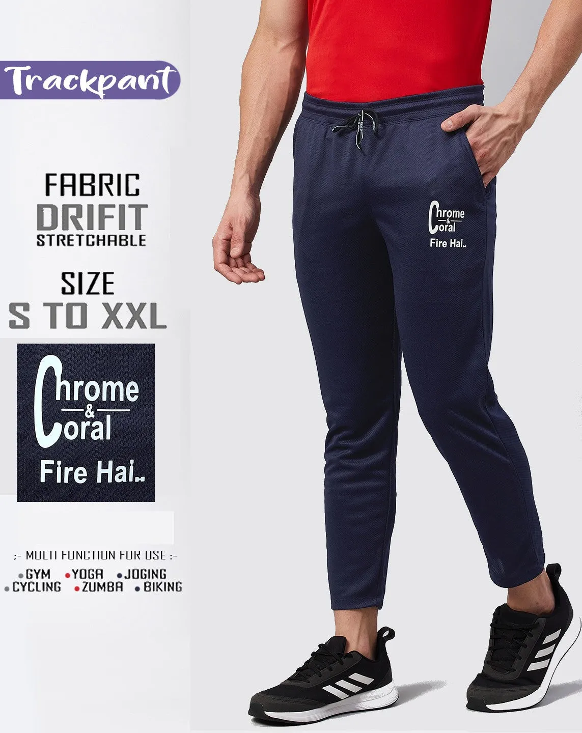 Men Dark Blue Printed Track Pants (Pack of 1)