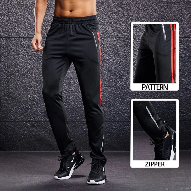 Men Running Sport Pants with Zipper Pockets Football Training Joggings Sweatpants Basketball Soccer Trousers Plus Size for Male