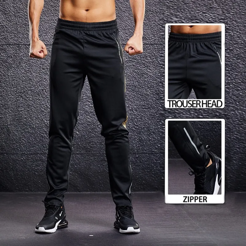 Men Running Sport Pants with Zipper Pockets Football Training Joggings Sweatpants Basketball Soccer Trousers Plus Size for Male