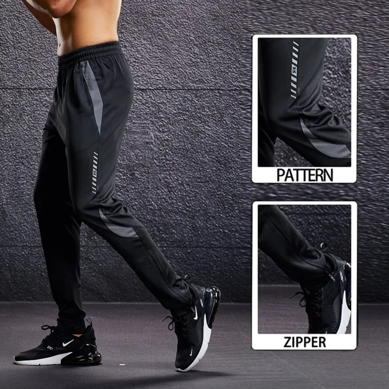 Men Running Sport Pants with Zipper Pockets Football Training Joggings Sweatpants Basketball Soccer Trousers Plus Size for Male