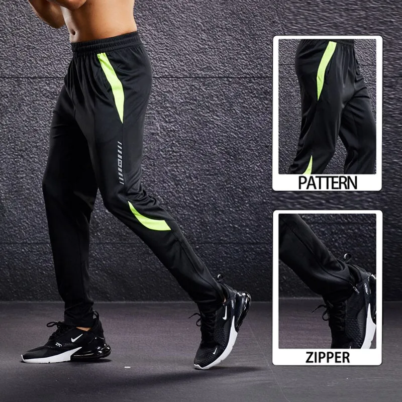 Men Running Sport Pants with Zipper Pockets Football Training Joggings Sweatpants Basketball Soccer Trousers Plus Size for Male