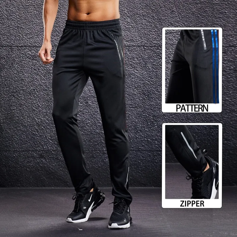 Men Running Sport Pants with Zipper Pockets Football Training Joggings Sweatpants Basketball Soccer Trousers Plus Size for Male