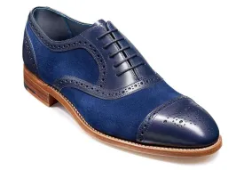 Men's Blue Black Leather Suede Cap Toe Brogue Shoes