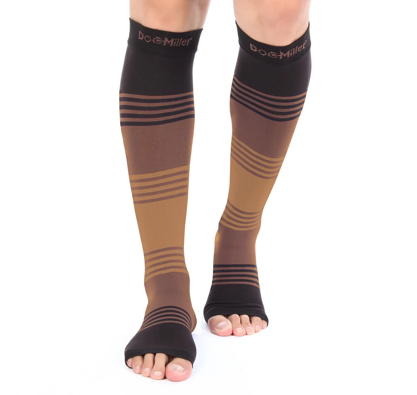 Open Toe Compression Socks 20-30 mmHg BLACK/BROWN/TAN by Doc Miller