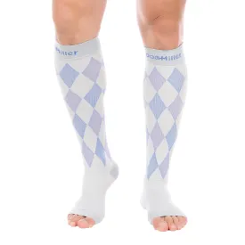 Open Toe Compression Socks 30-40 mmHg 3 Color-Argyle GRAY/BLUE/VIOLET by Doc Miller