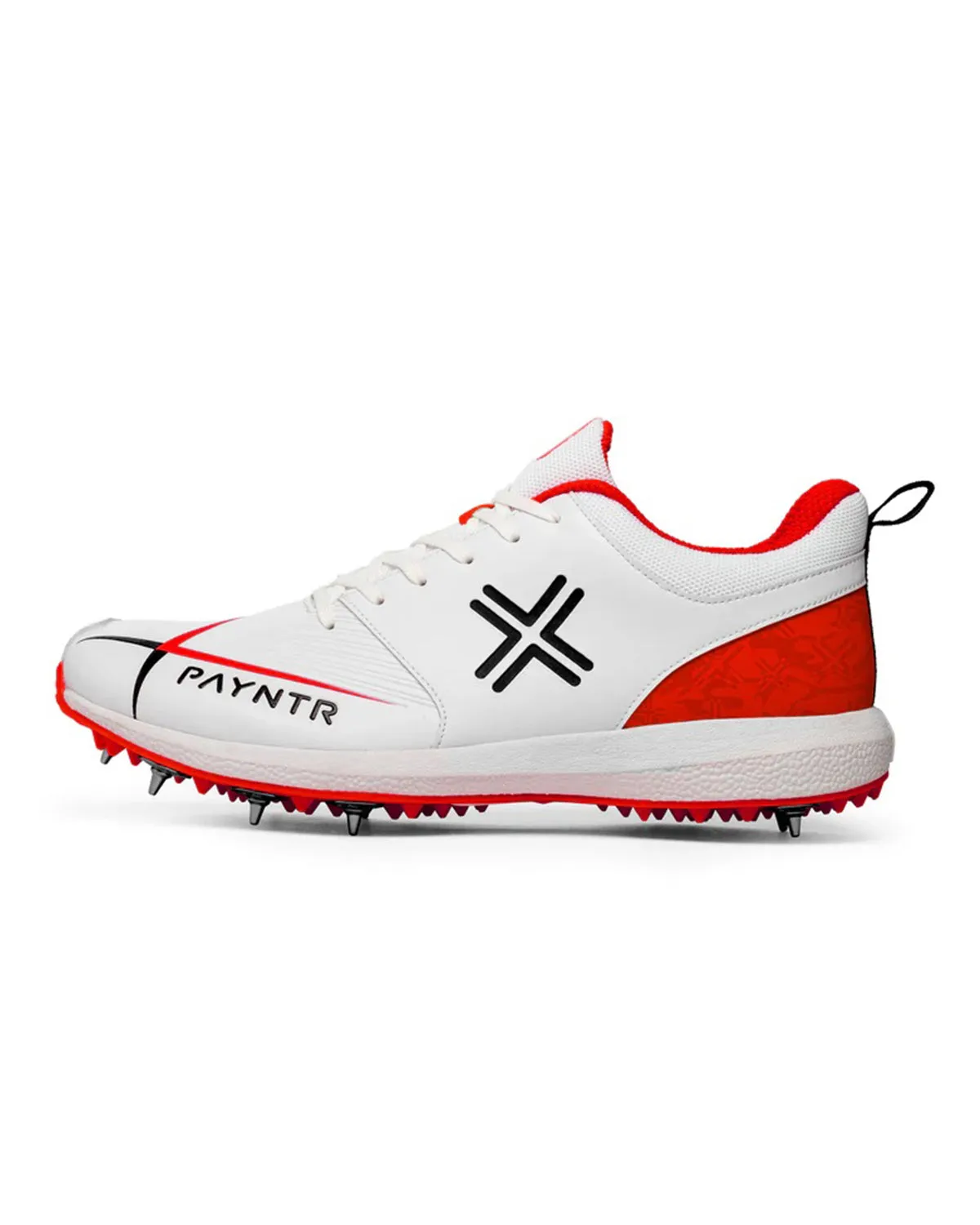 Payntr V Cricket Shoes - Steel Spikes - White/Red (2024)