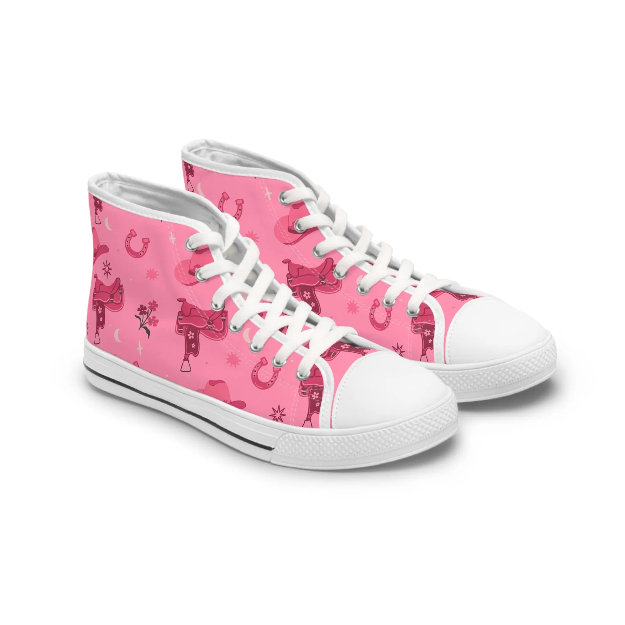 Pink Cowboy Hats Women's High Top Sneakers