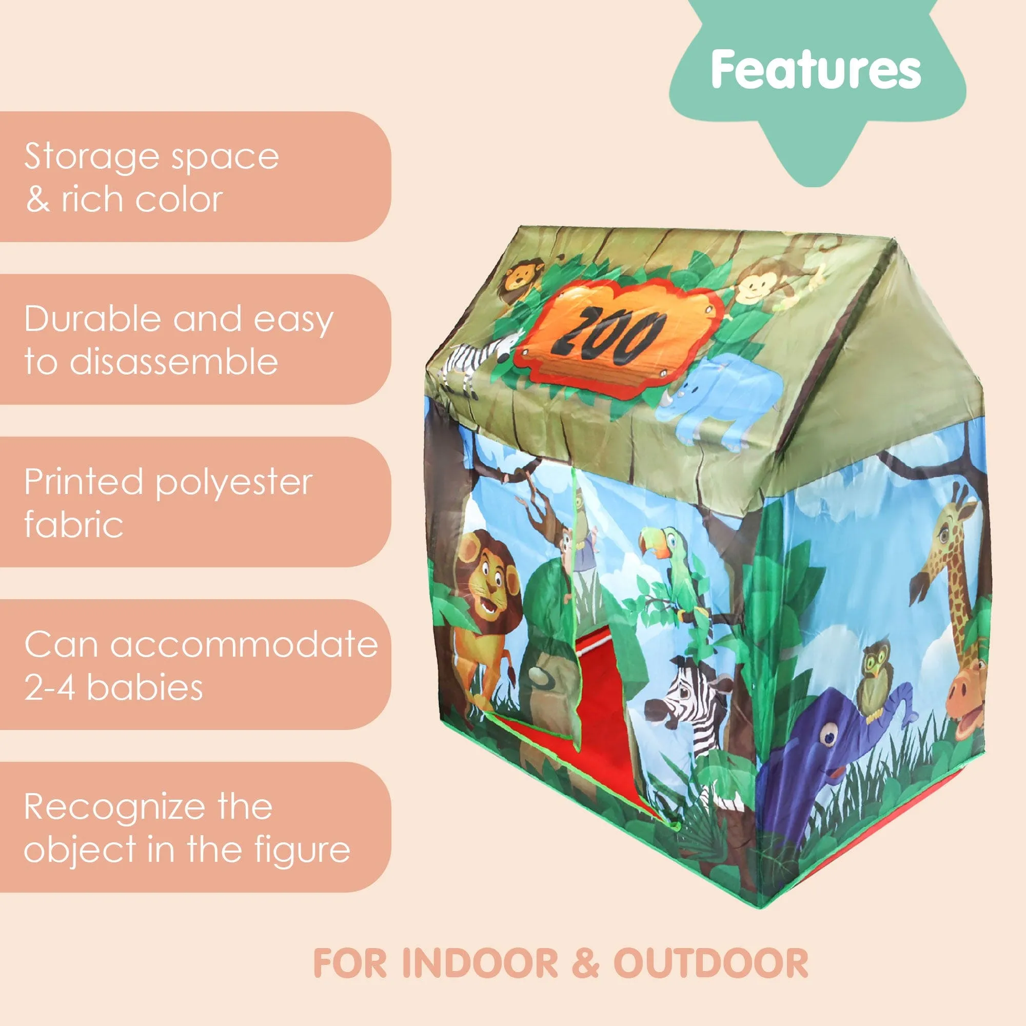 Playtime Foldable Tent House Zoo - Green