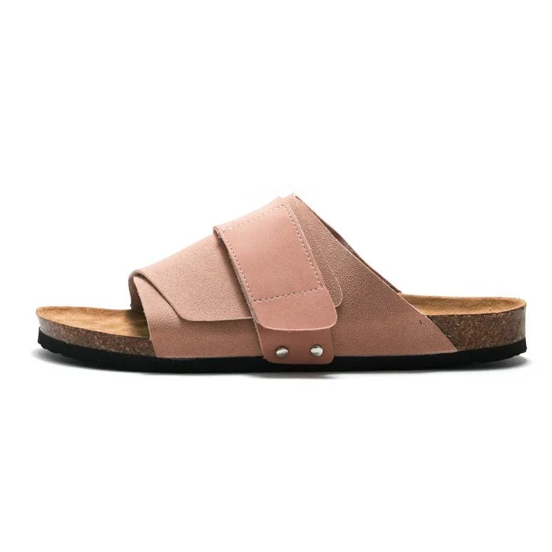 Ruizu New Autumn-Winter Unisex Cork Slippers - Comfortable Leather Beach Shoes for Students, Couples - Ideal for Indoor/Outdoor Wear & Cross-border Shipping Available