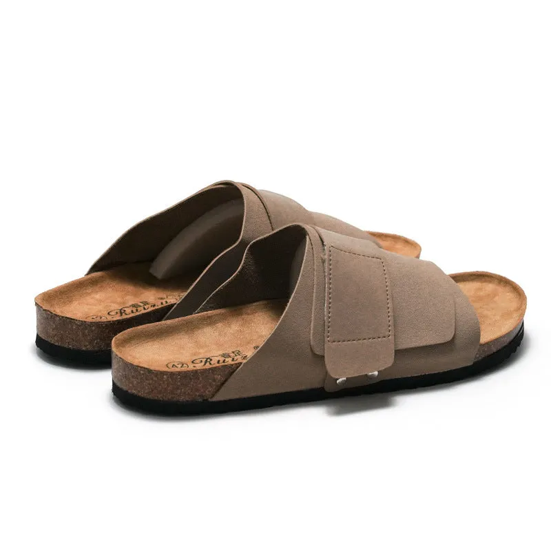 Ruizu New Autumn-Winter Unisex Cork Slippers - Comfortable Leather Beach Shoes for Students, Couples - Ideal for Indoor/Outdoor Wear & Cross-border Shipping Available