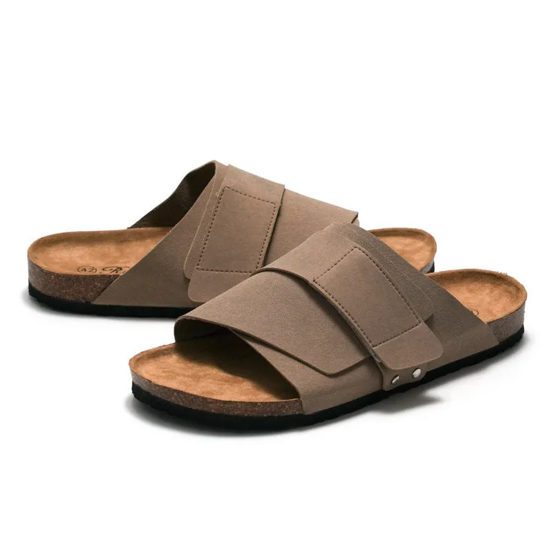 Ruizu New Autumn-Winter Unisex Cork Slippers - Comfortable Leather Beach Shoes for Students, Couples - Ideal for Indoor/Outdoor Wear & Cross-border Shipping Available